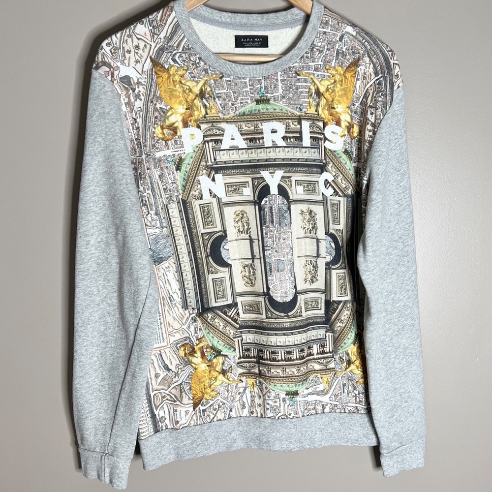 Zara Man NYC Baroque graphic print art sweater sweatshirt size L